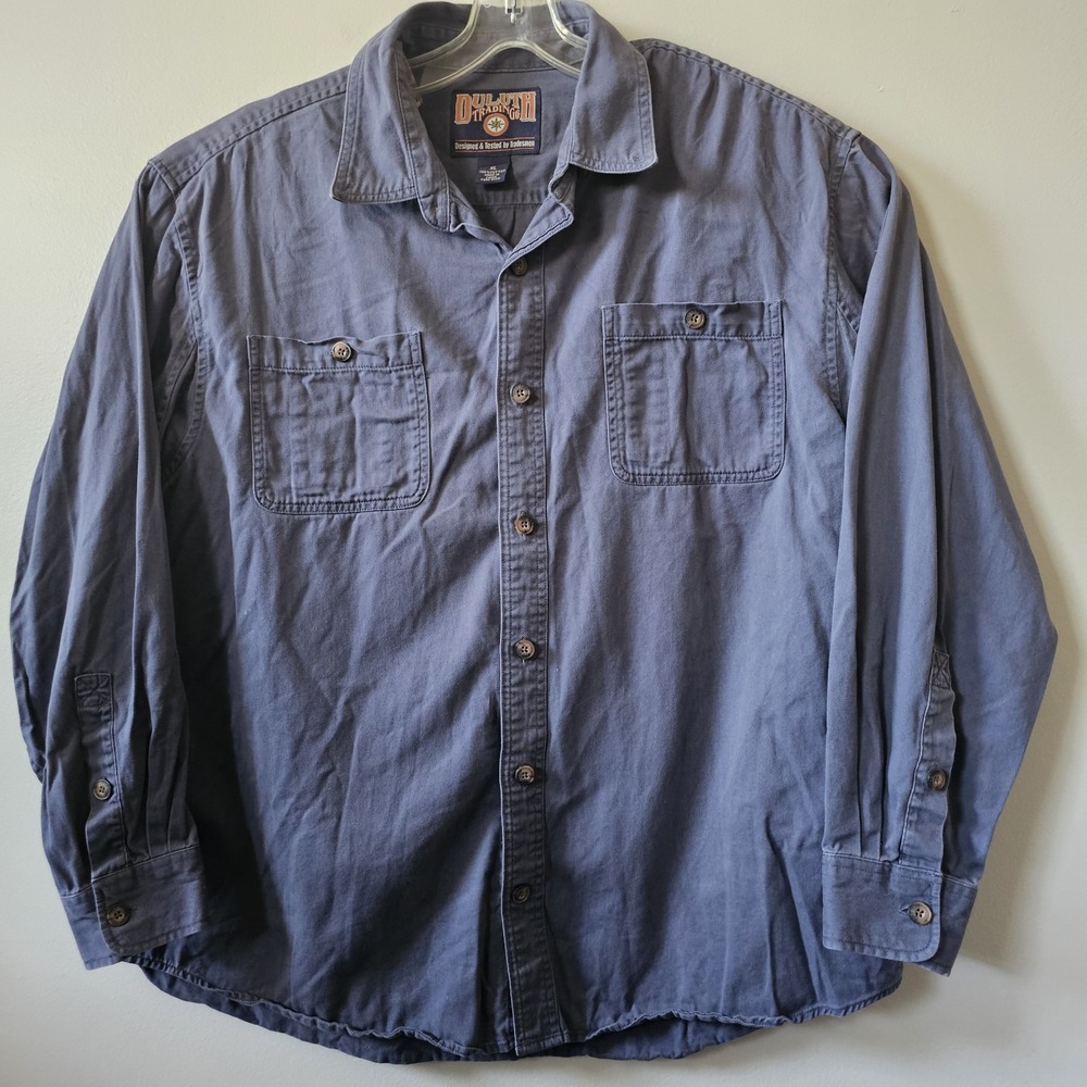 Duluth Trading Canvas Work Relaxed Fit Button Down Shirt Mens XL Blue Barn Chore